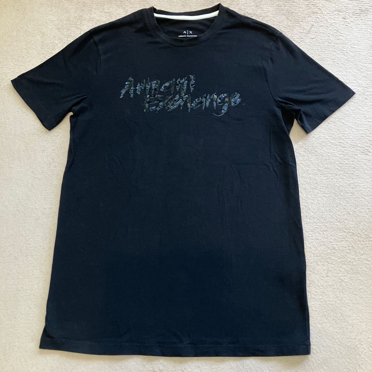 ARMANI EXCHANGE アルマーニエクスチェンジ ビーズロゴ Tシャツ サイズS ブラック 正規品 美品拍卖