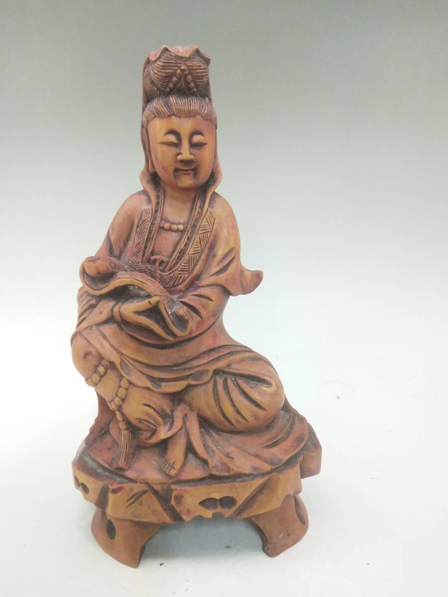 0613-0007 中古★仏教美術 木造 観音菩薩造 木製 仏像 蓮上観音菩薩 置物 古美術品拍卖