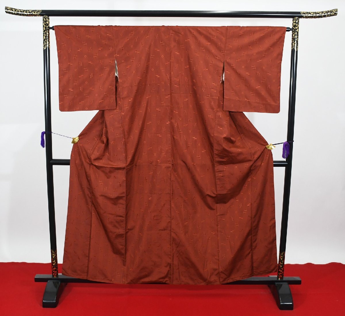 紬 つむぎ 格子 ブロック 身丈154cm 裄丈65cm ★着物 pb-2898 桜庭呉服店拍卖