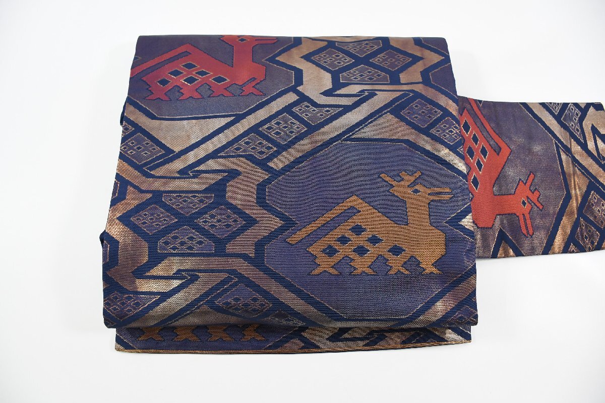 名古屋帯 有栖川文様 鹿 帯丈358cm ★着物屋 ne-10986 桜庭呉服店拍卖