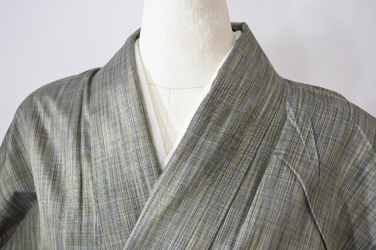 紬 つむぎ 緑糸乱れ織 身丈155cm 裄丈63cm ★着物 pb-2884 桜庭呉服店拍卖