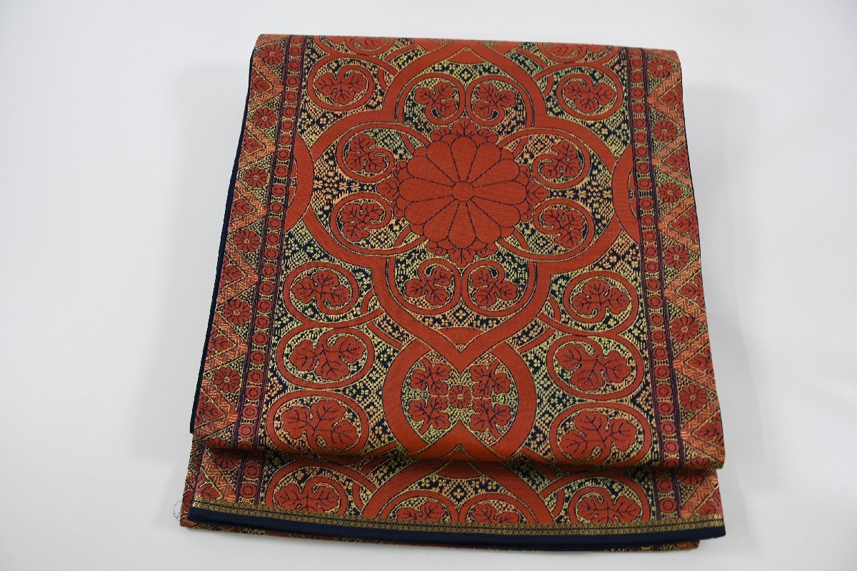 袋帯 六通柄 更紗 ボタニカルフラワー 未仕立て 帯丈422cm ★着物屋 ne-11091 桜庭呉服店拍卖