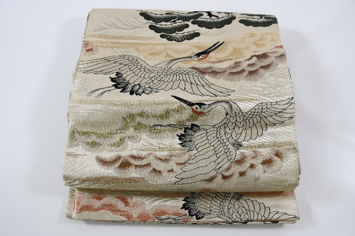 袋名古屋帯 アンティーク リバーシブル 鶴 松 帯丈382cm ★着物屋 ne-11107 桜庭呉服店拍卖