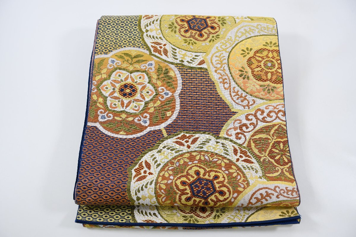 袋名古屋帯 鏡文 花 リメイク素材 帯丈360cm ★着物屋 ne-11111 桜庭呉服店拍卖