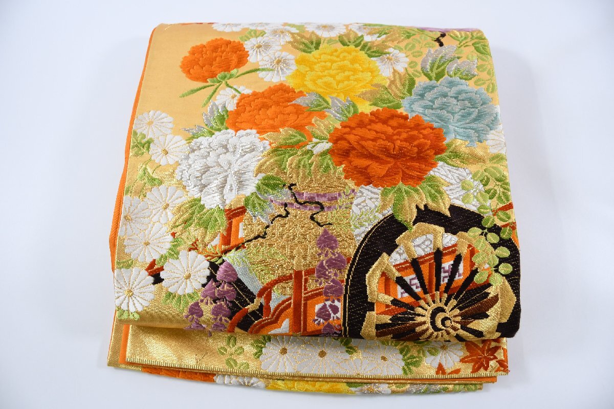 袋名古屋帯 六通柄 花車 金糸 帯丈416cm ★着物屋 ne-11121 桜庭呉服店拍卖