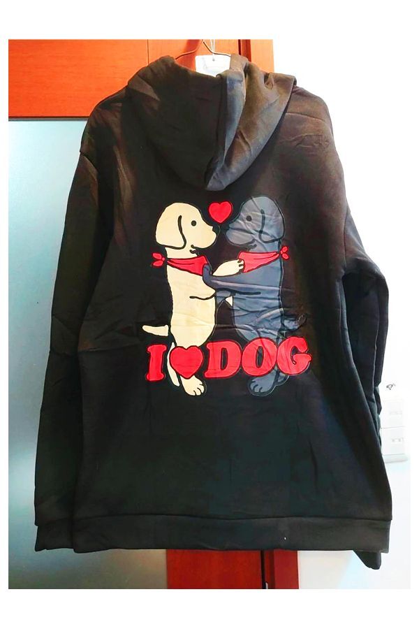 イタリアングレーハウンド キャバリア シープドッグ セントバーナード 愛犬家に ラブラがらぶらぶ フード パーカー 裏起毛 黒 Sサイズ拍卖