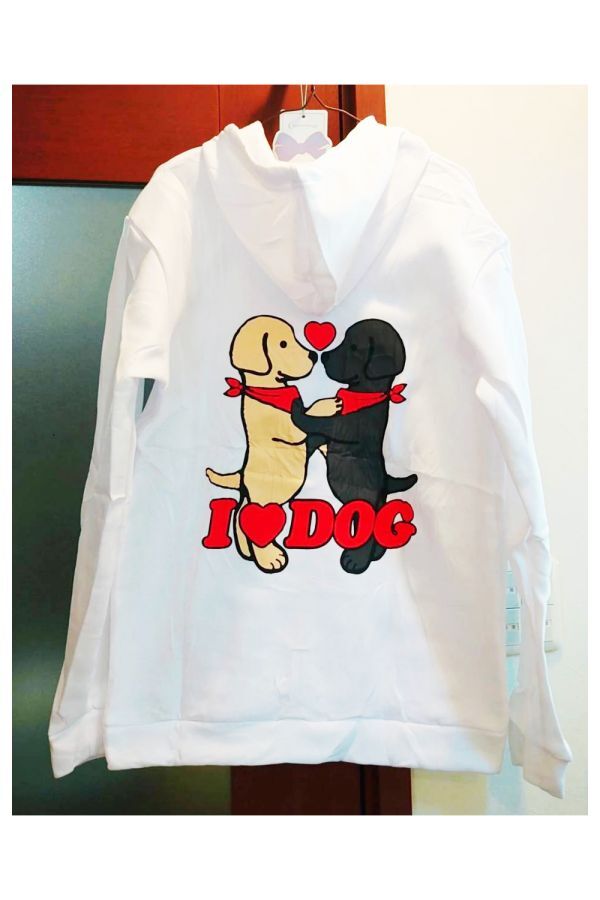 イタリアングレーハウンド キャバリア シープドッグ セントバーナード 愛犬家に ラブラがらぶらぶ フード パーカー 裏起毛 白 Sサイズ拍卖