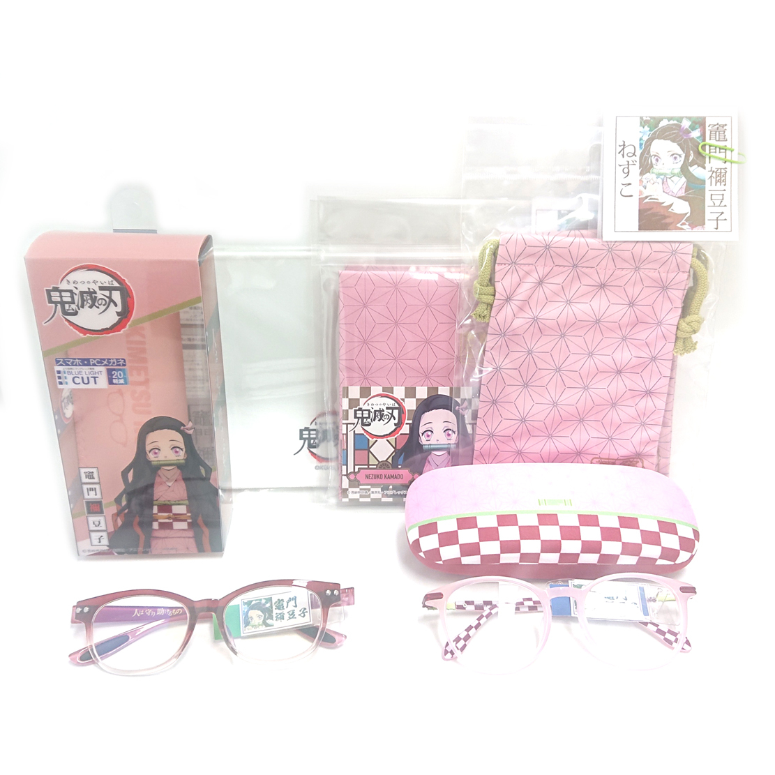 鬼滅の刃 竈門禰豆子 メガネ PCメガネ 折りたたみメガネケース 眼鏡拭き巾着 おまけ付き ゆる顔シール 店内ポップ 送料無料拍卖