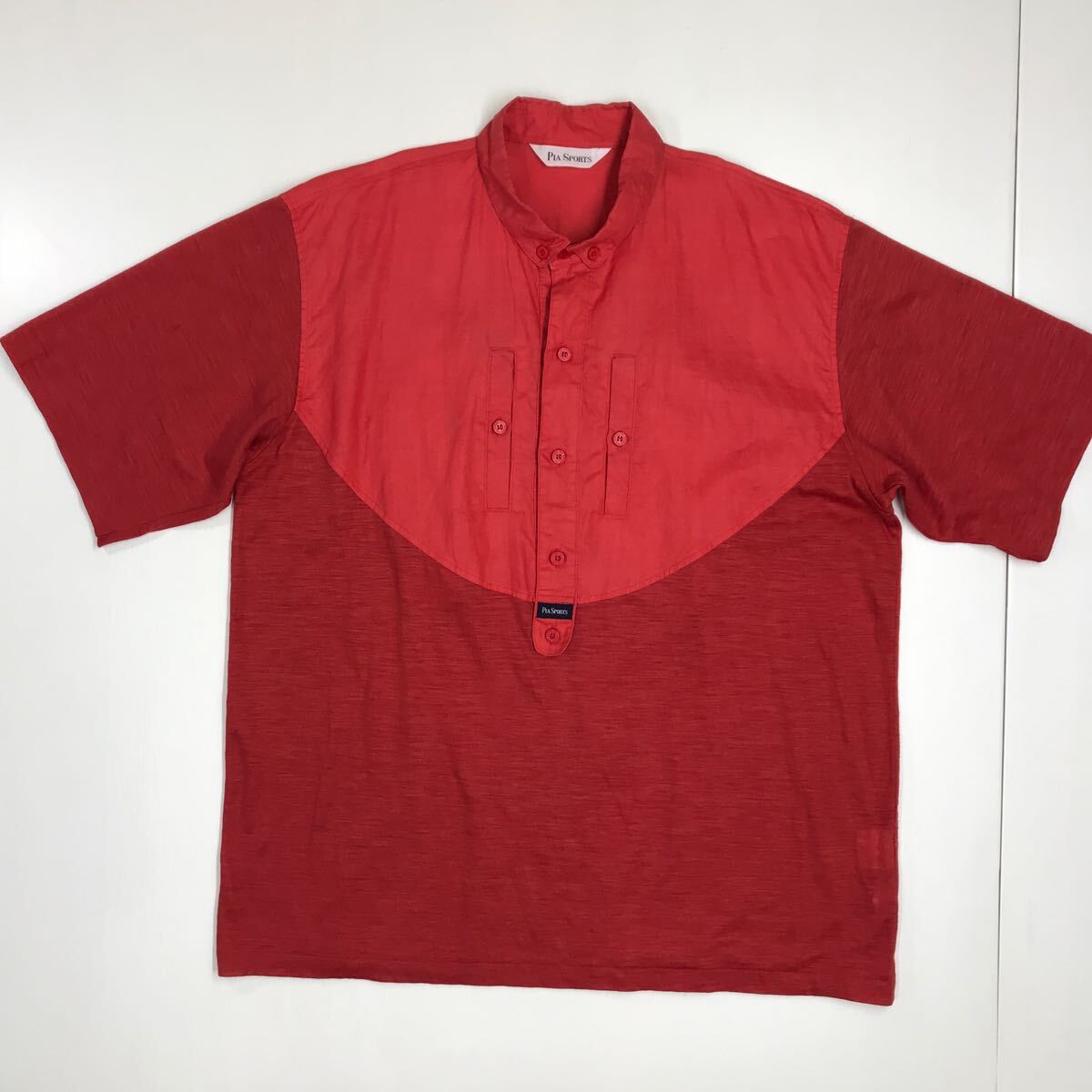 PIAS PORTS ピアスポーツ 半袖シャツ ハーフボタン 麻混 日本製 ボタンダウン 赤 サイズ4 LL(XL)相当 37-78a拍卖