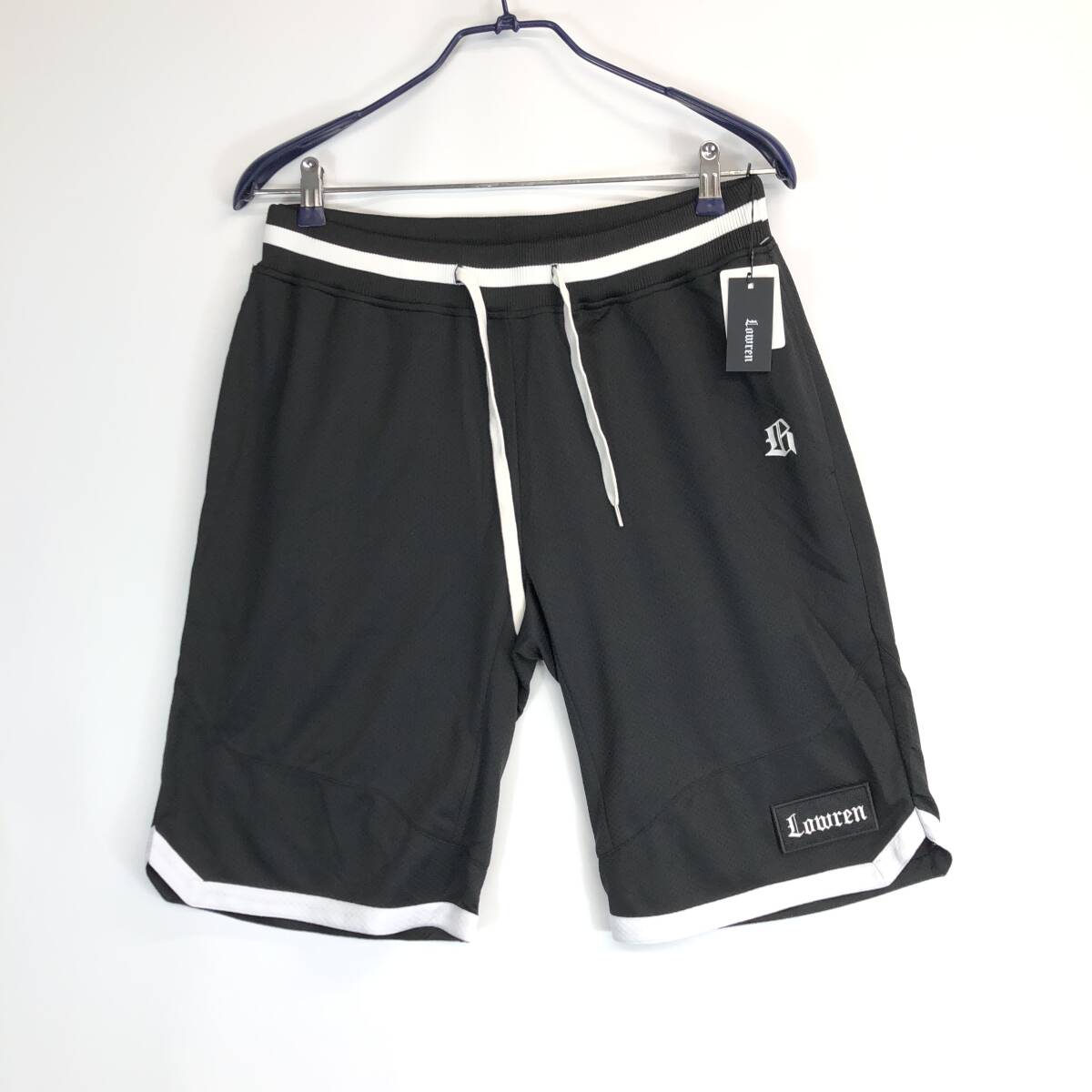 未使用 Lowren ローレン ハーフパンツ ロゴワッペン ブラック フィットネス 40(Lサイズ) ③拍卖