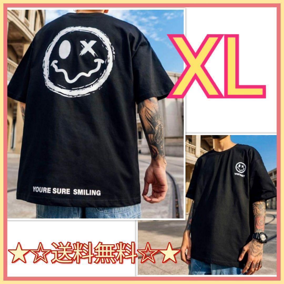 XL【新品】スマイル バック プリント Tシャツ オーバーサイズ カットソー 半袖拍卖
