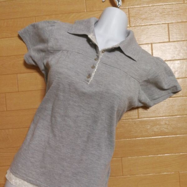 リガードクレッシェンド★裾レース♪ブラウス/カットソー【M】グレー◆A03拍卖