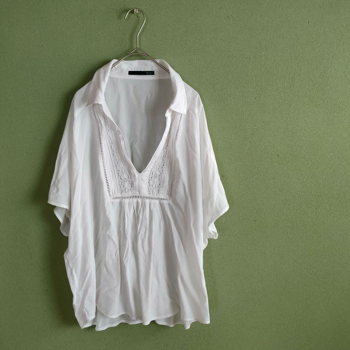 Heather ヘザー 半袖 白のトップス フェミニン フリーサイズ ブラウス ホワイト カットソー拍卖