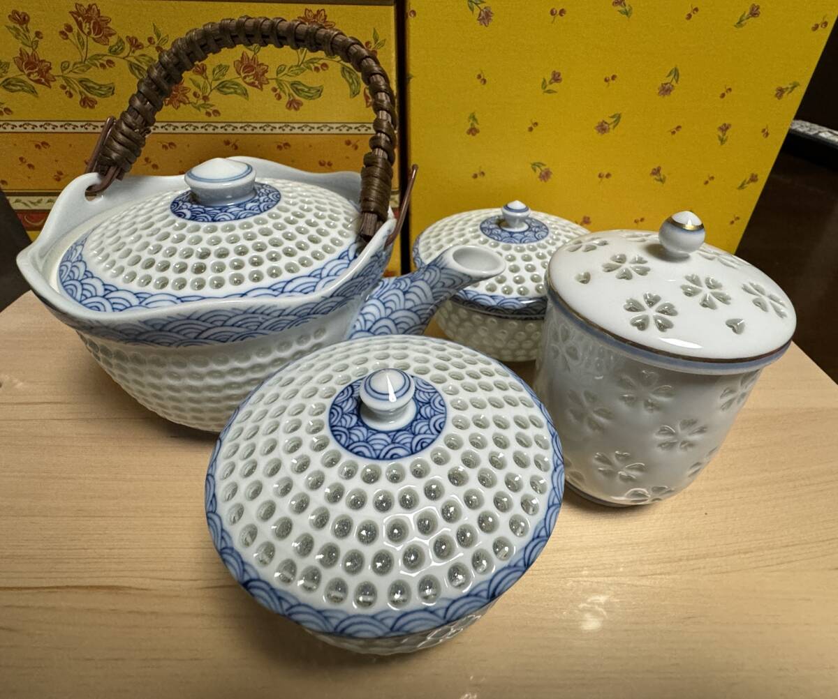 波佐見焼 急須 蓋付湯呑 セット 青海波 丹心 急須 湯呑みセット 水晶彫 丹心窯 湯呑み / 有田焼 和食器 WAGARA拍卖