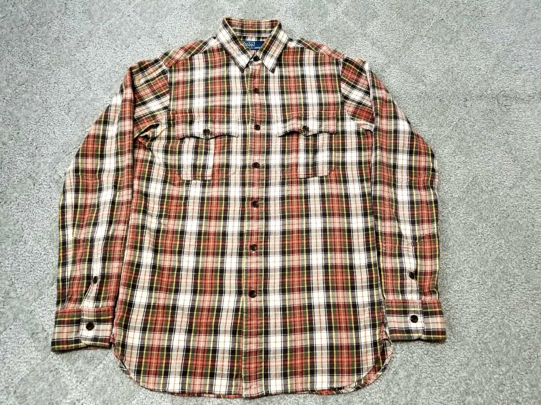 美品 PoloRalphLauren ポロラルフローレン ビンテージ仕様 長袖 チェック柄 シャツ XS マチ付き ウッドボタン S拍卖