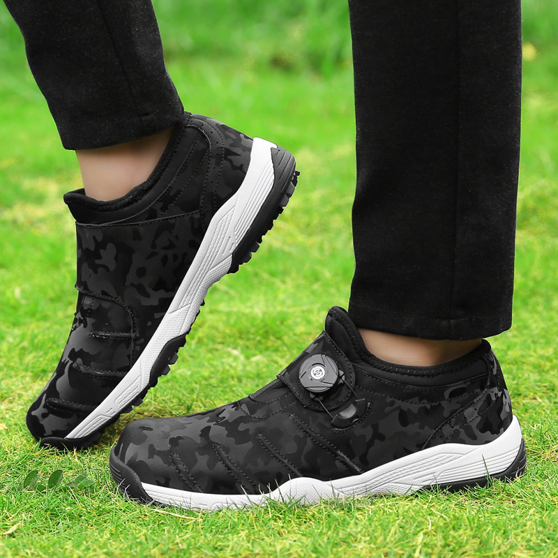 新作 ダイヤル式 ゴルフシューズ 迷彩柄 運動靴 メンズ スパイクレス 男女兼用スポーツシューズ 4E幅広 男女兼用 軽量 撥水 黒 26.0cm拍卖
