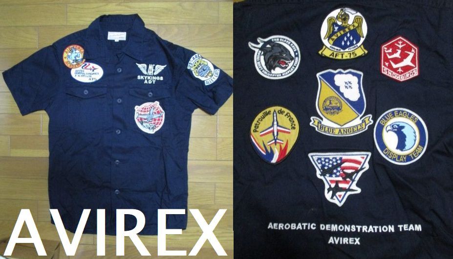 AVIREX フルデコ 半袖 シャツ Mサイズ ワッペン 刺繍 AFT7S ブルーエンジェルス アヴィレックス 空軍 ミリタリー ARMY拍卖