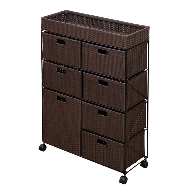 ラタン調チェスト 4段引き出し 70cm幅 キャスター付き サニタリーラック ランドリー収納 TME-10 ブラウン(BR)拍卖