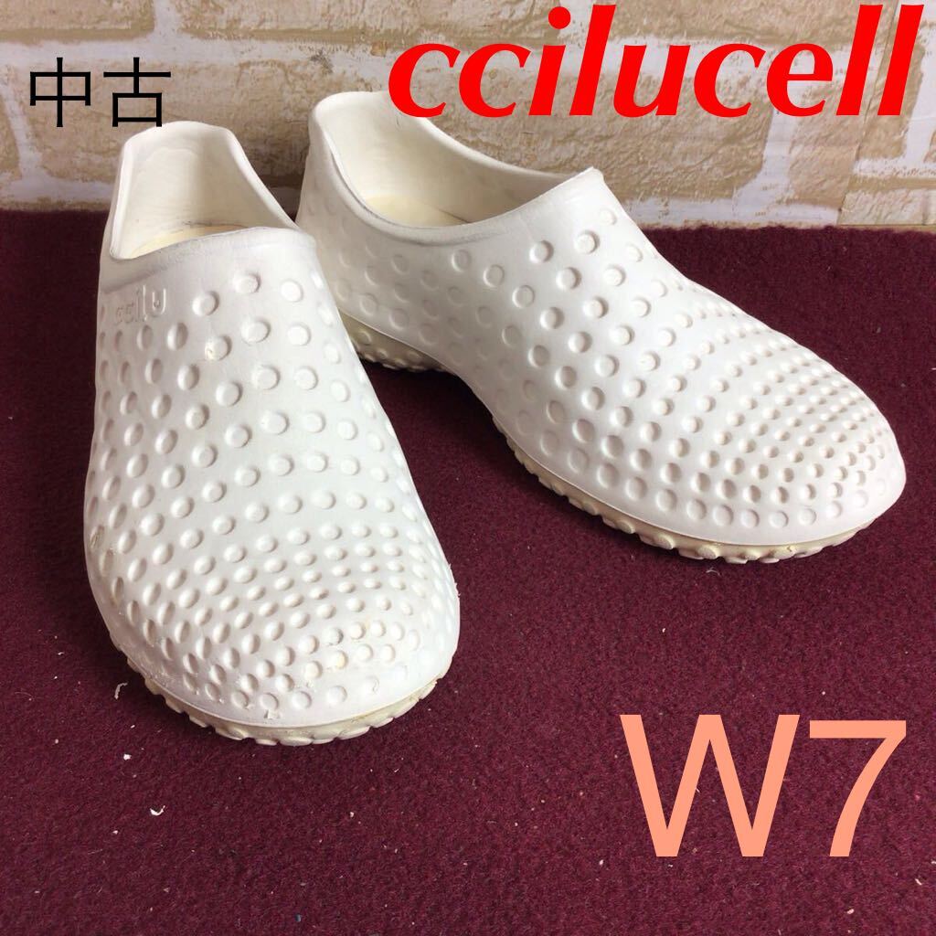 【売り切り!送料無料!】A-379 ccilucell!スリッポン!白!W7 !ホワイト!軽い!楽に着脱!サッと履ける!普段履き!中古!拍卖