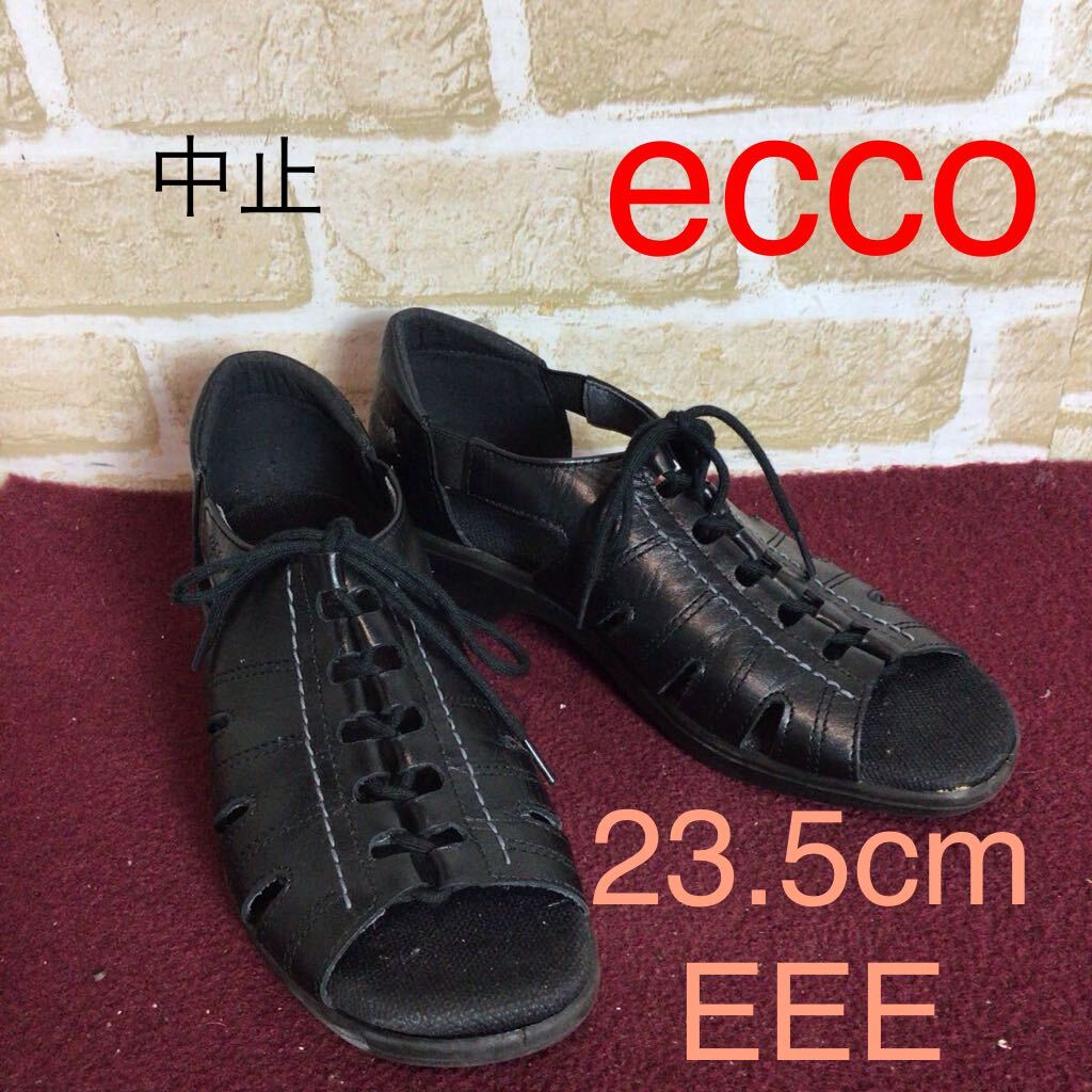 【売り切り!送料無料!】A-379 ecco!サンダル!黒!23.5cm EEE!ブラック!レースアップサンダル!おしゃれ!中古!拍卖