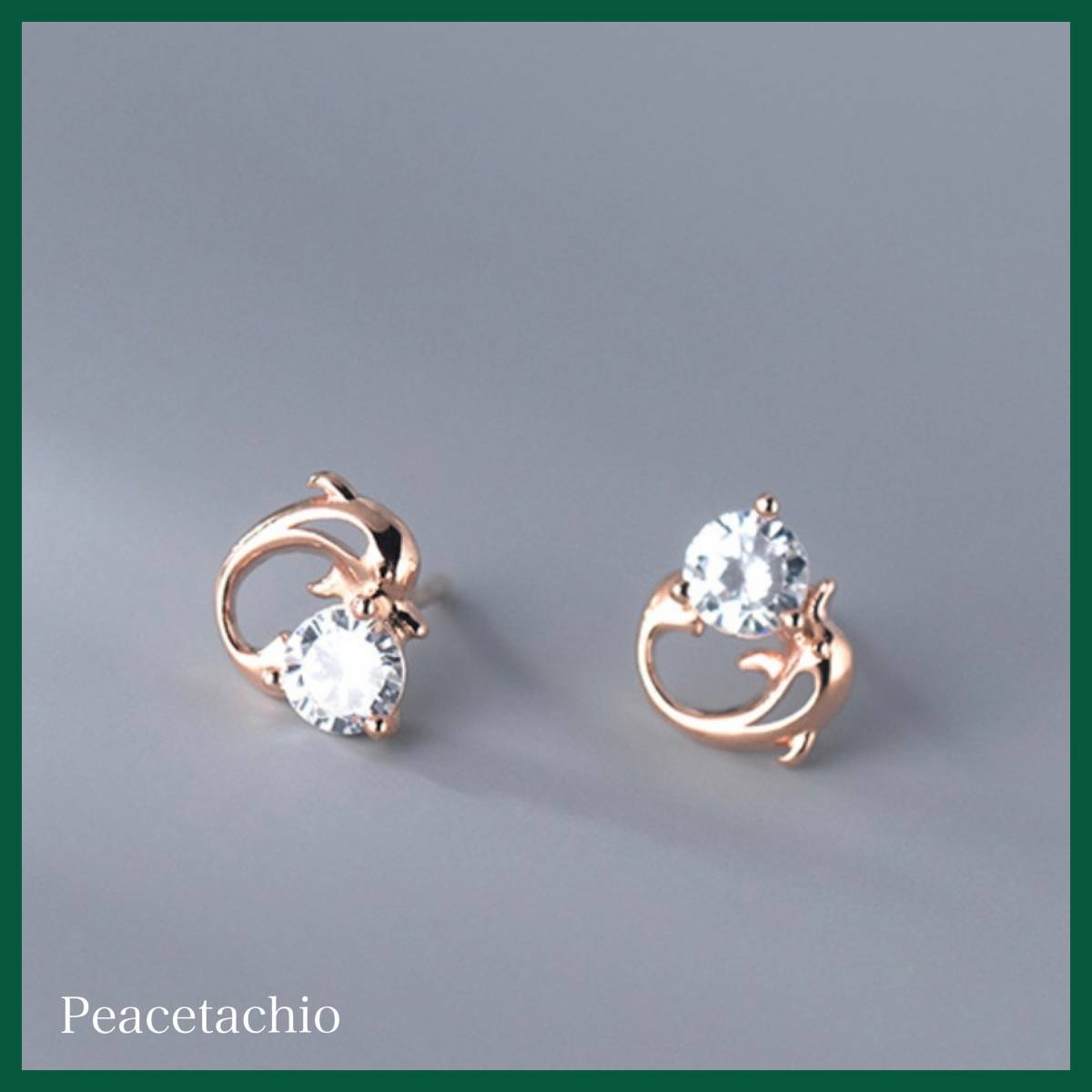 ピアス Silver925 シルバー ピンクゴールド イルカ CZダイヤ かわいい アレルギー対応 プレゼント ギフト ケース付き拍卖