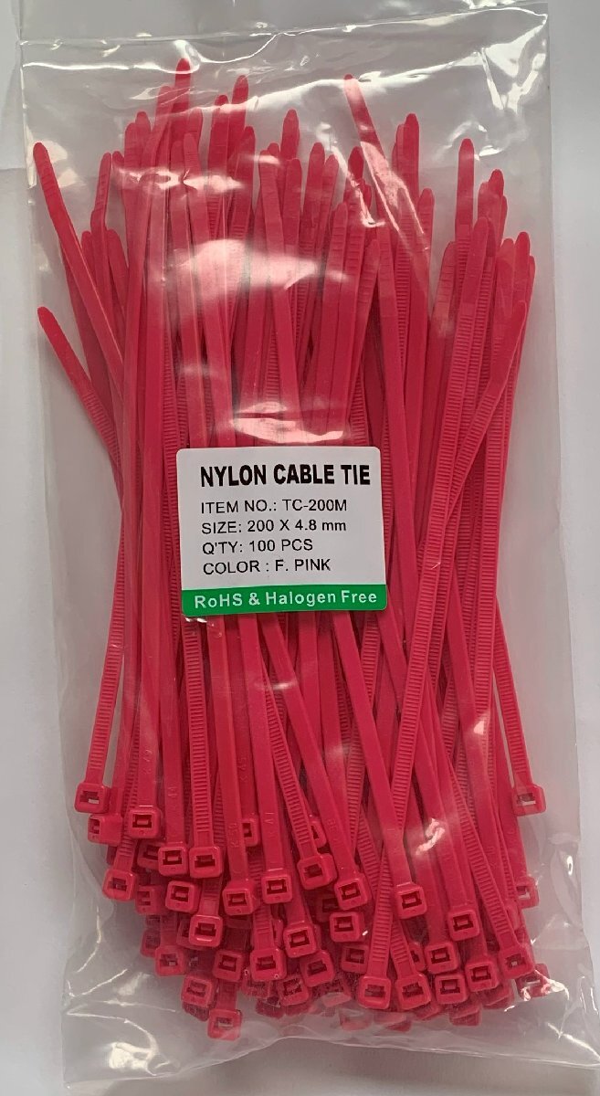 カラー結束バンド 濃ピンク 200mm 100本 ケーブルタイ拍卖
