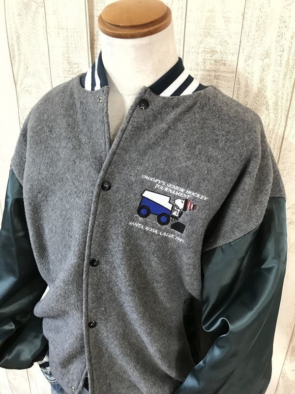 お勧め・スヌーピー【USA製】WestArk アメカジ ビッグサイズ 切り替えスタジャン XL グレー ヴィンテージ拍卖