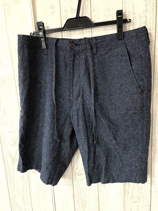お勧め・【リネン混ショーツ】エディーバウアー 麻 ハーフ パンツ 紺 拍卖