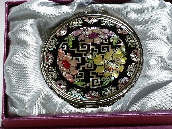 ◆◆韓国 伝統工芸◆螺鈿細工 コンパクトミラー◆花2◆送料無料!◆◆拍卖