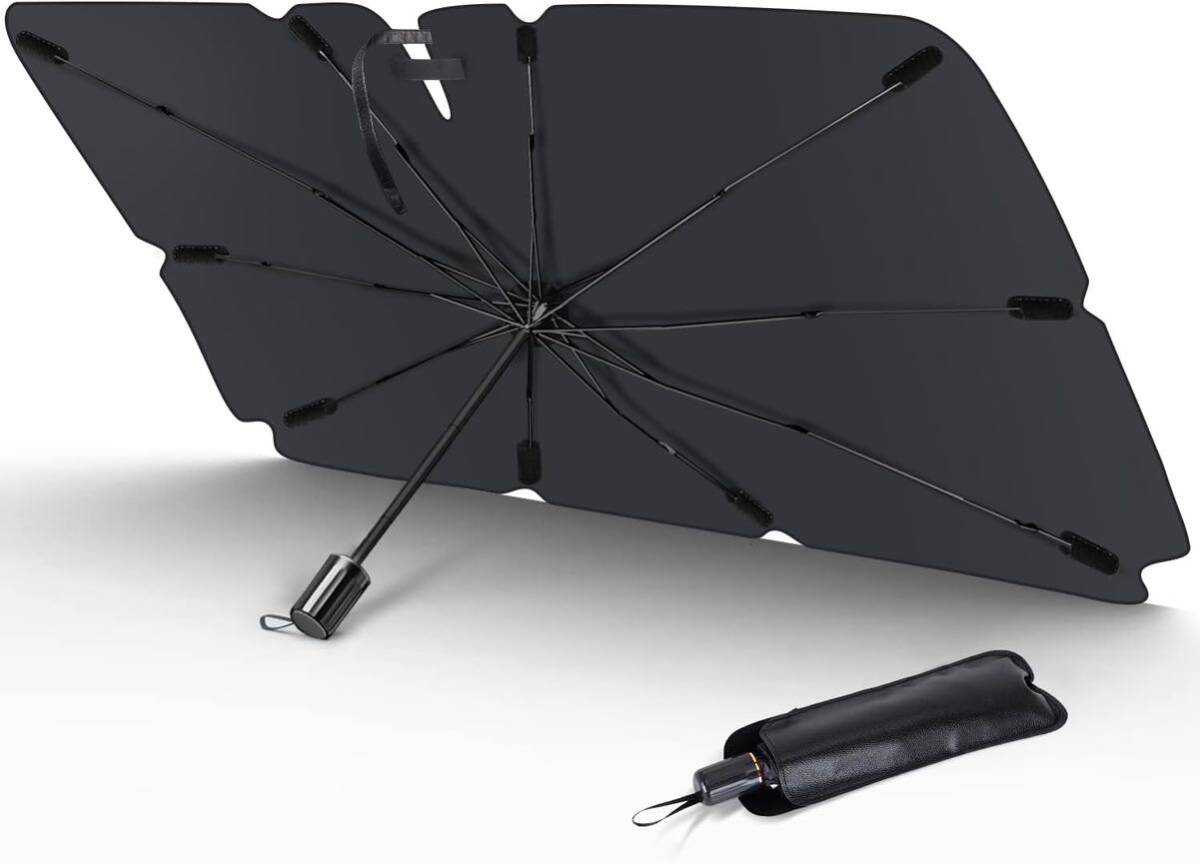 車用サンシェード 車フロント用 傘型 折りたたみ式 バックミラー開き口 遮光 遮熱 UVカット 紫外線遮蔽 取付簡単 日よけ 収納ポーチ付き拍卖