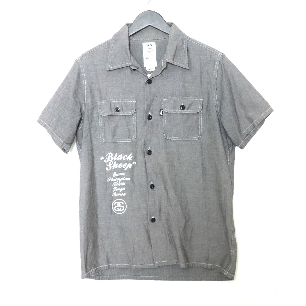 STUSSY WORK SHIRT Sサイズ グレー ステューシー プリント 半袖ワークシャツ拍卖