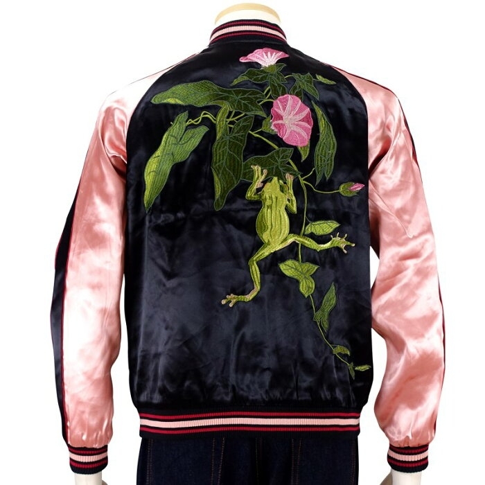 花旅楽団/ぶらさがり蛙/スカジャン/黒/M/3rsj-043/ジャパネスク/サトリ拍卖