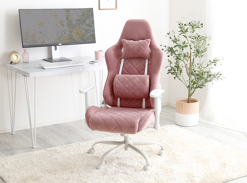 ゲーミングチェア かわいい デスクチェア 回転椅子 ピンク色拍卖