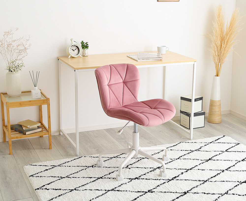 スエード調の生地で肌ざわりが良いデスクチェア ピンク 布張り拍卖