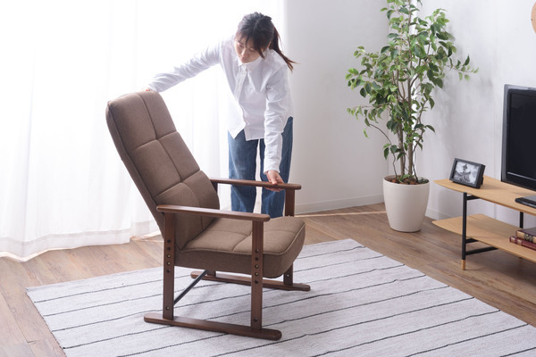 ハイバック高座椅子 座椅子 7段階リクライニング 4段階高さ調節 ブラウン拍卖