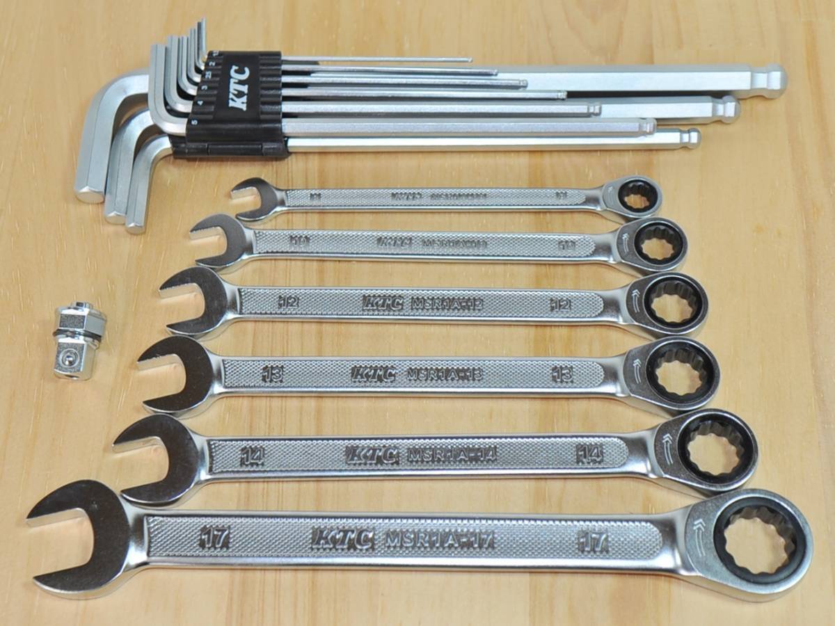 ◆KTC ラチェットコンビレンチ 6本 MSR1A+角アダプタ BZ14-BA3+ボールポイント六角棒レンチ HL259SP拍卖
