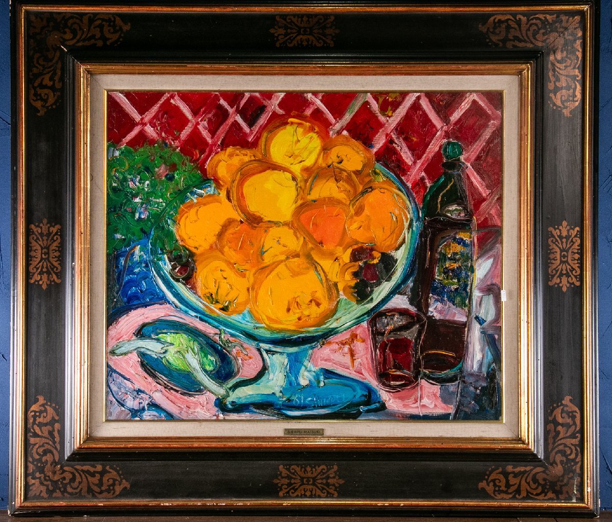 【絵画】 松木新平 1989年 油彩 キャンバス F20号 額装 E771 画廊 インテリア カフェ リビング 古美術 骨董 古玩 抽象画拍卖