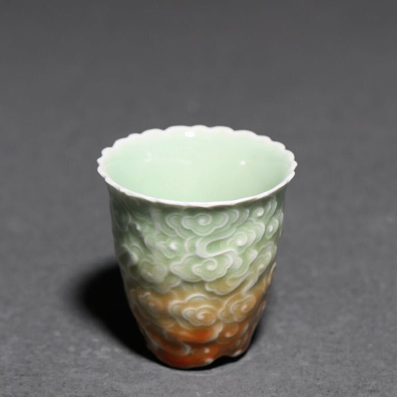 未使用品 中国茶器 湯呑み 雲紋 2客セット 煎茶道具拍卖