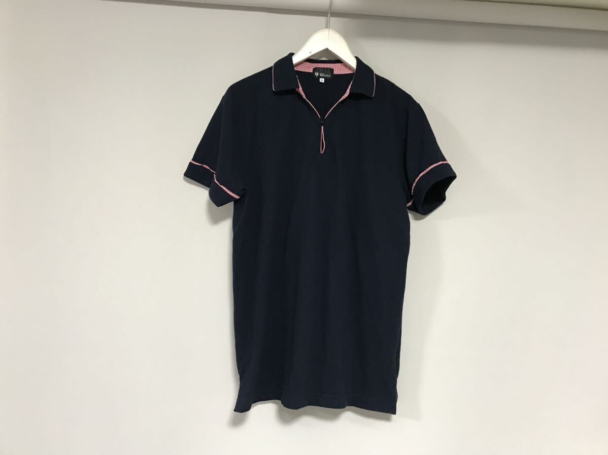 本物タケオキクチtkTAKEOKIKUCHIキーネック半袖ポロシャツメンズサーフビジネススーツゴルフ紺ネイビーXL拍卖