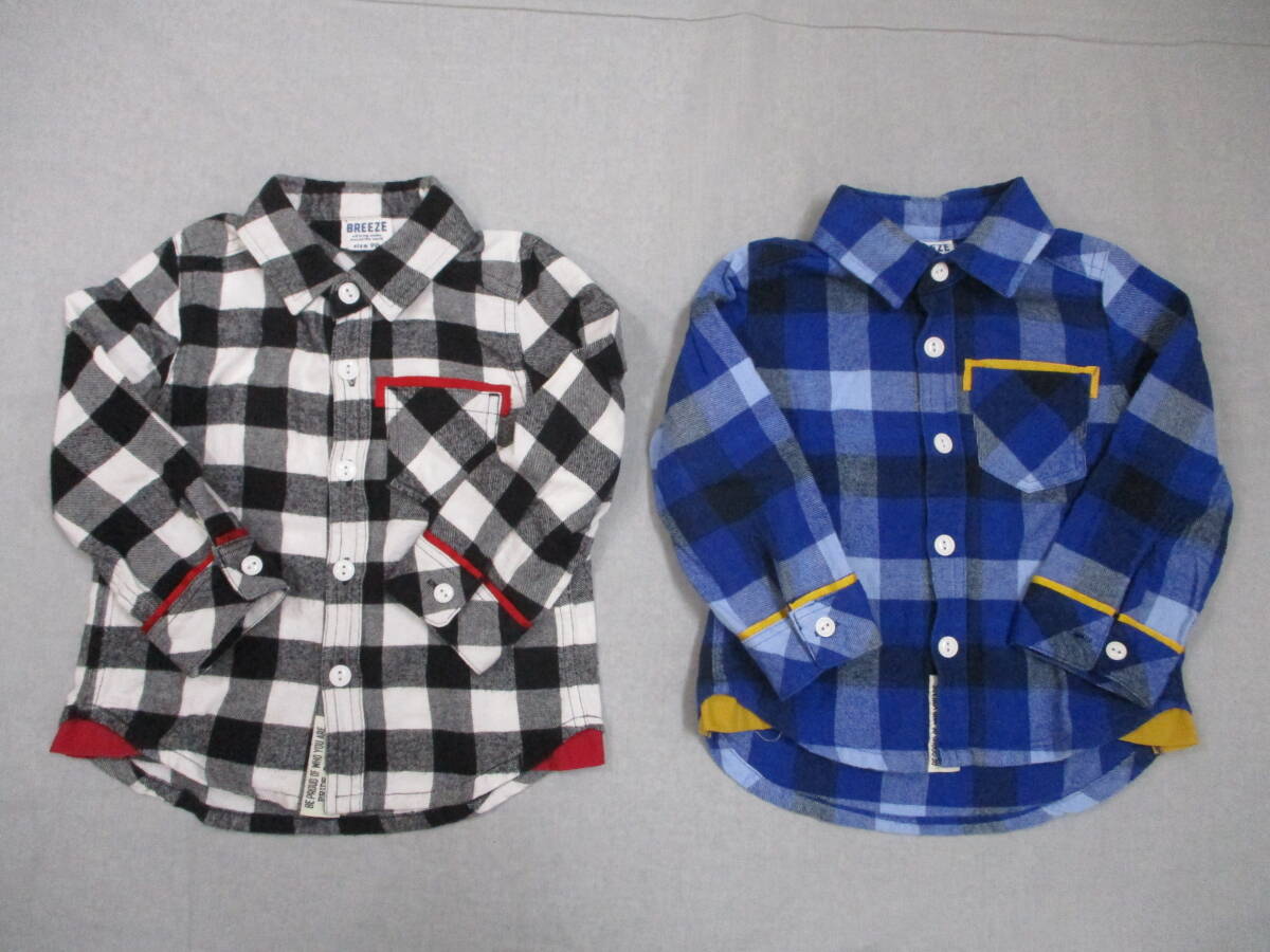 BREEZE 男の子 90サイズ チェックシャツ 長袖 2枚セット 白・黒・赤 ブルー・グレー・イエロー 綿100%拍卖