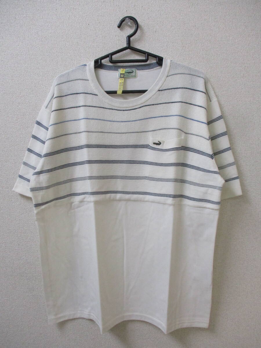 Crocodile クロコダイル メンズ サマーニット 半袖 ホワイト・ボーダー 3Lサイズ 胸ポケット・ロゴ刺繍 拍卖