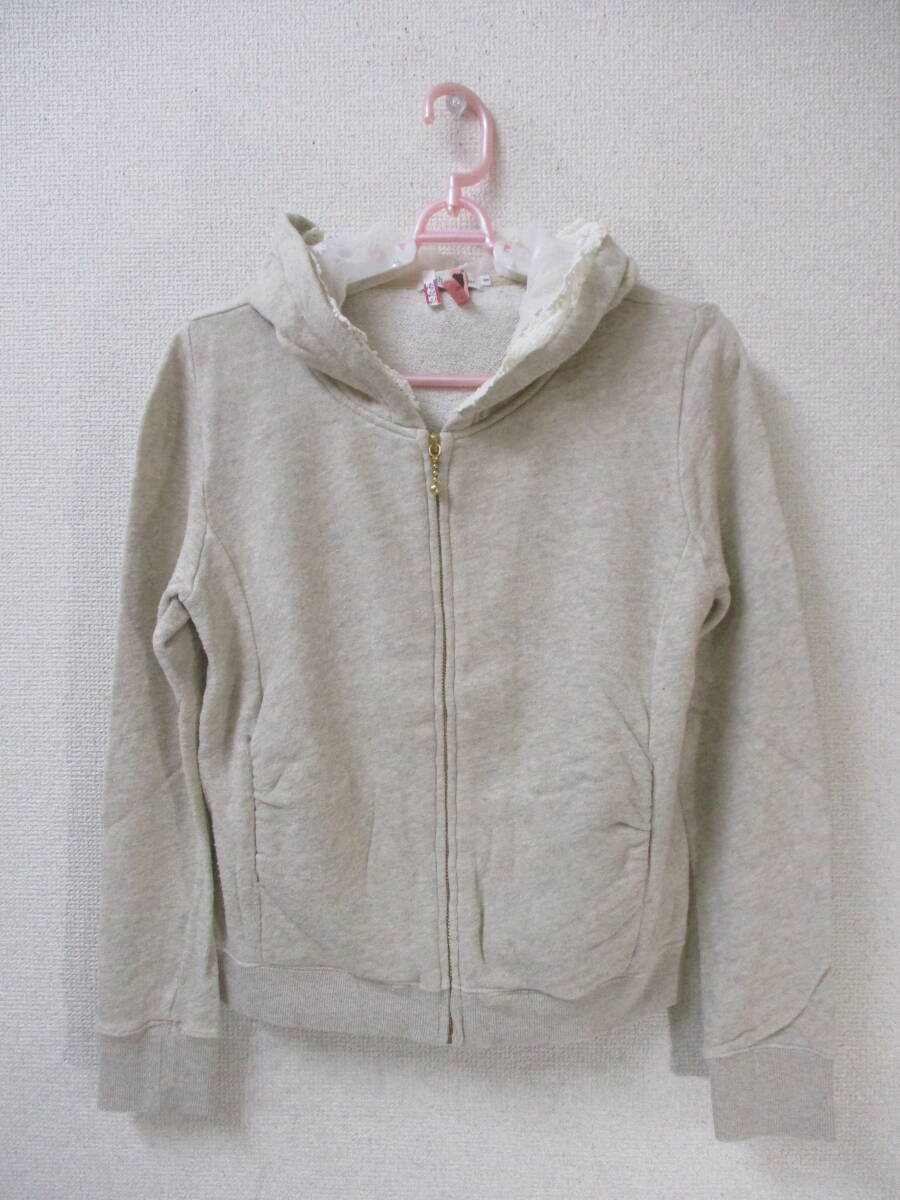 earth music&ecology レディース ジップアップパーカー レース Sサイズ グレー・アイボリー系拍卖