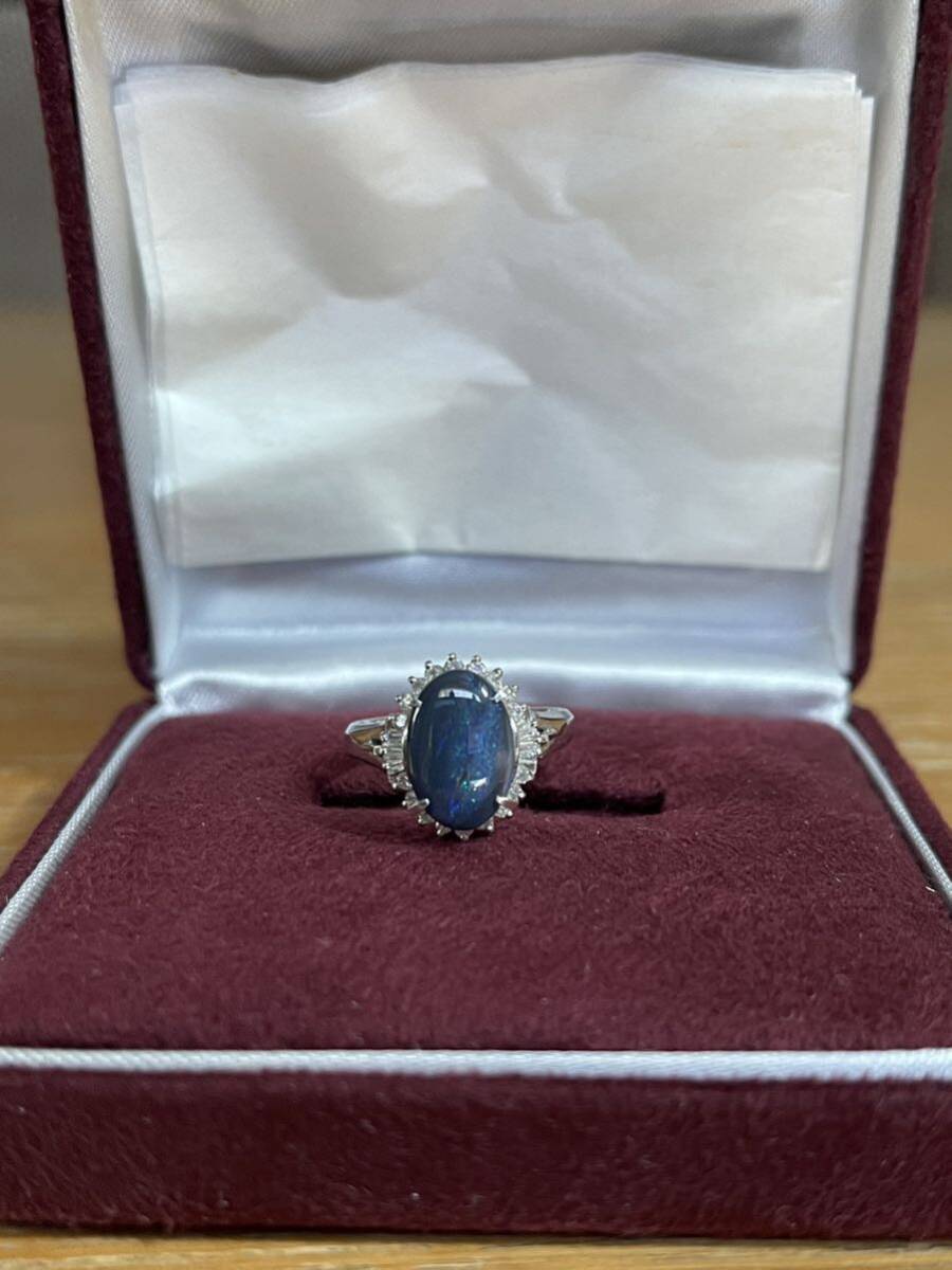 超美品 天然ブラックオパール指輪 プラチナ拍卖