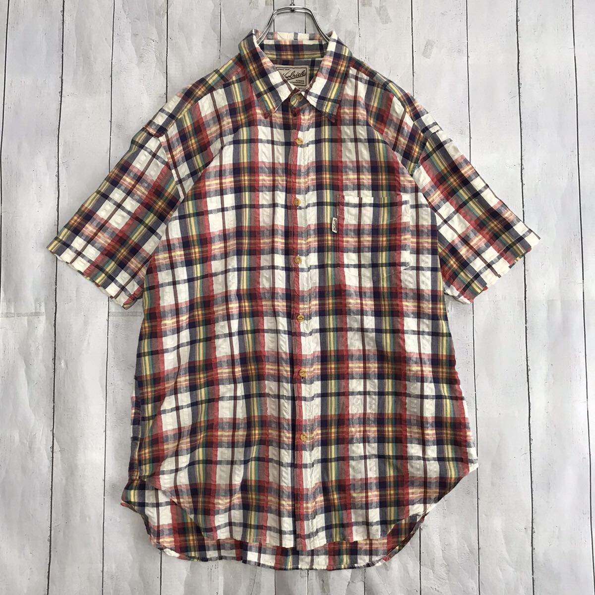 Woolrich ウールリッチ チェック シアサッカーシャツ 半袖 LLサイズ拍卖