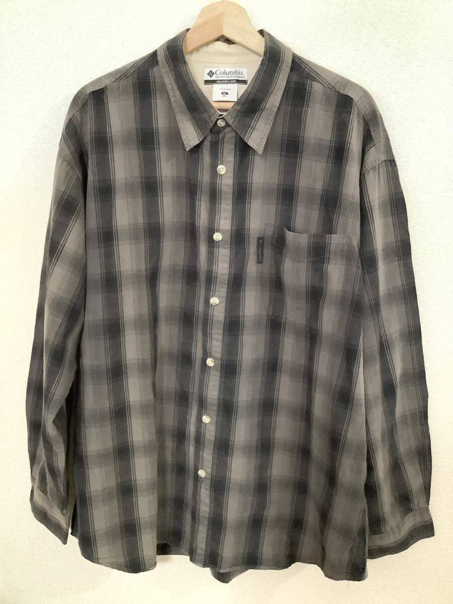 COLUNBIA コロンビア チェック柄 長袖シャツ ブラック チャコール アウトドア ストリート メンズ 古着 XL拍卖