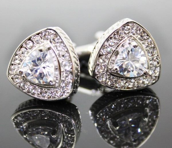 カフスボタン/カフリンクス/カフス/トライアングルクリアジュエル/シルバー/フォーマル/スーツ/おしゃれ/0008/ Ⅰ22拍卖