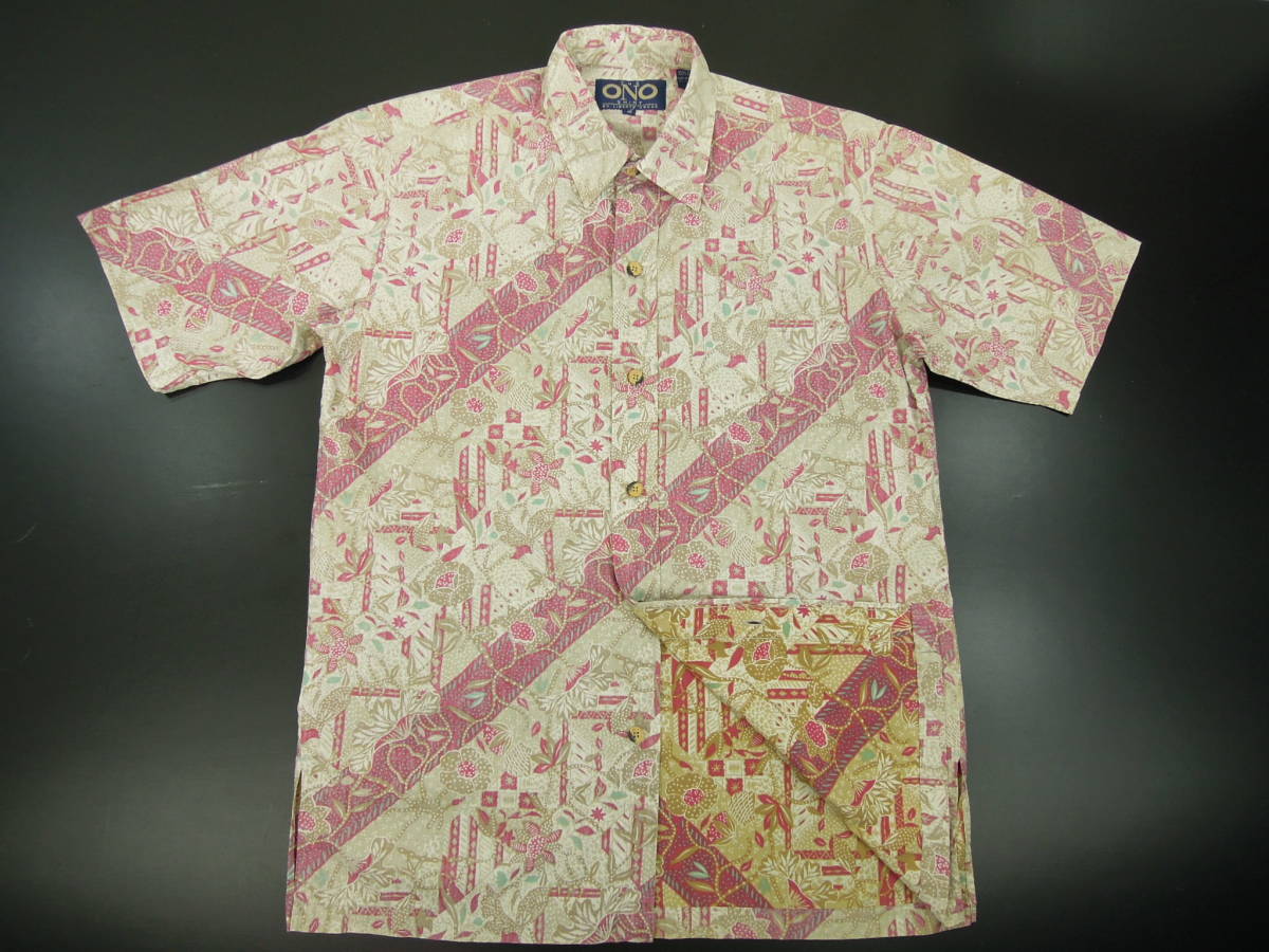 mo6r ONOアロハシャツ コットン リバースプリント 総柄 ボタニカル M拍卖