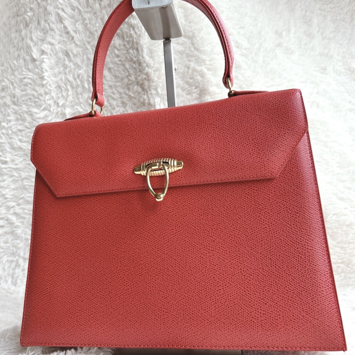 未使用極美品!最高級美形!エネルス社 HENELL'S フランス製 ハンドバッグ ゴールド金具 レッド 赤 フォーマルバッグ 手持ち鞄拍卖