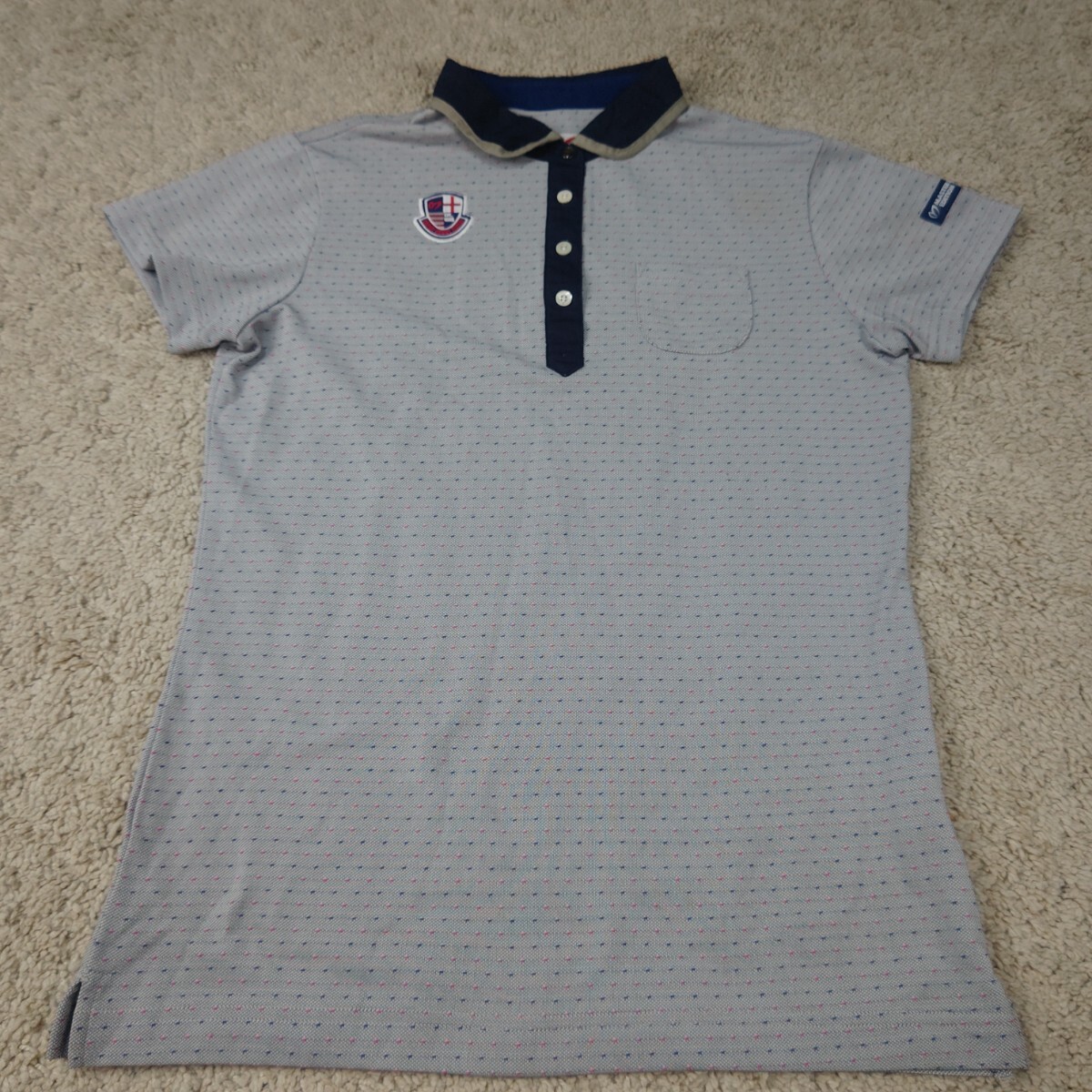 MASTER BUNNY EDITION マスターバニーエディション 半袖ポロシャツ サイズ1 Mサイズ グレー×ネイビー ゴルフウェア ポケット付き拍卖