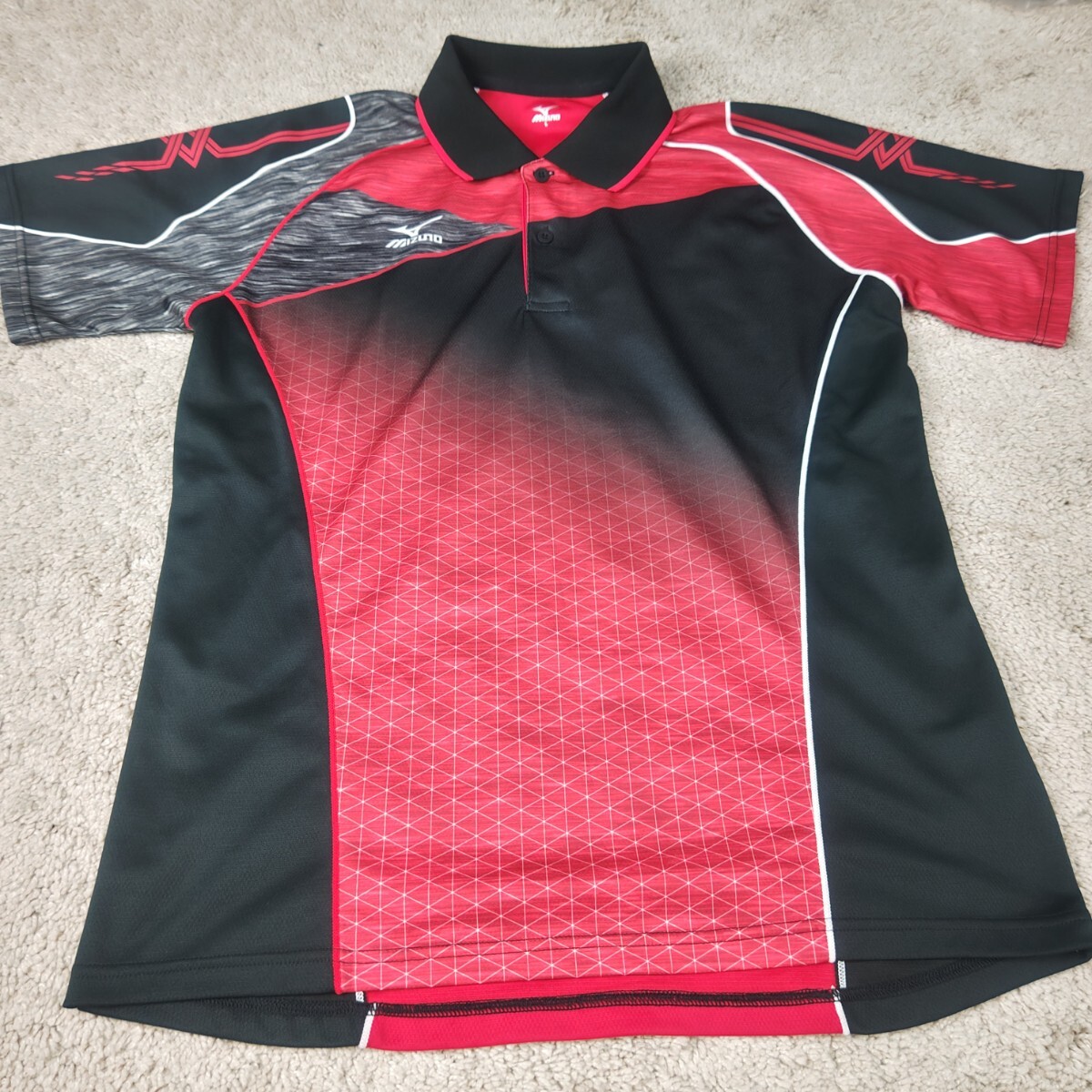 MIZUNO ミズノ 半袖ポロシャツ ゲームシャツ Lサイズ 赤×黒 スポーツウェア拍卖